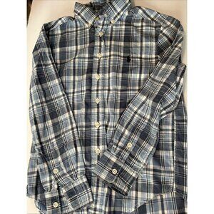 Boys Ralph Lauren Polo Button Down Blue Gray Plaid Small 8 Dress Shirt